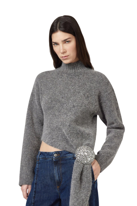 Knit Sweater With Crystal Brooch