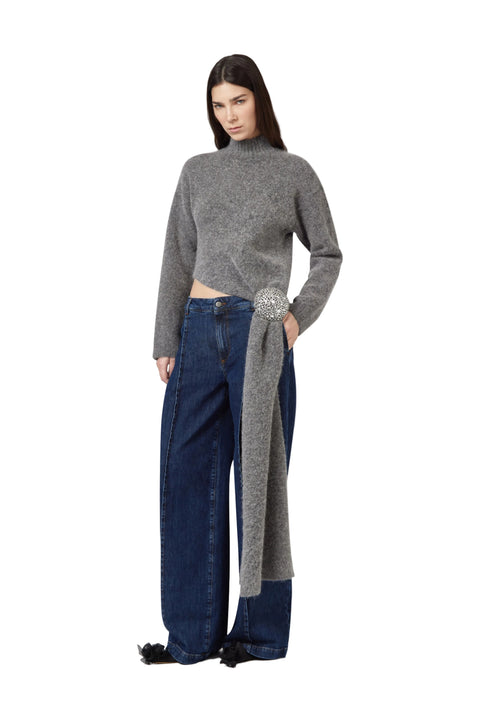 Knit Sweater With Crystal Brooch