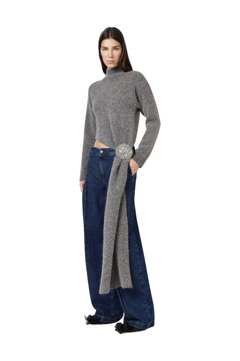 Knit Sweater With Crystal Brooch