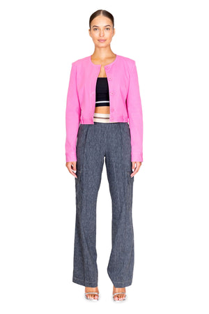 Crew Neck Stretch Cotton Gaberdine Jacket