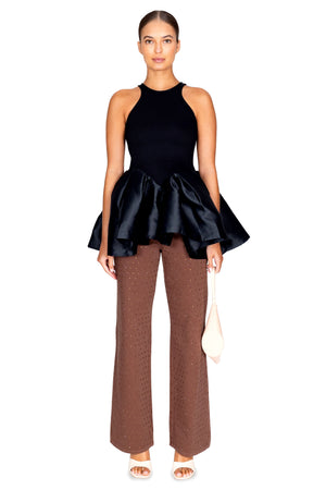 Rib Jersey Tank Top With Tafeta Peplum