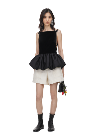 Black Velvet Bubble Hem Top