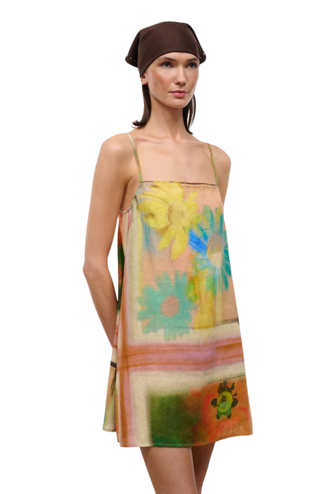 Laura Linen Mini Dress Superbloom Scarf