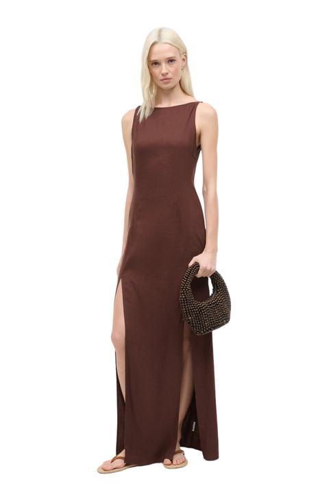 Costa Linen Dress Dark Oak