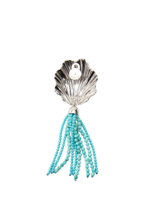 Back of silver shell earring with turquoise beading