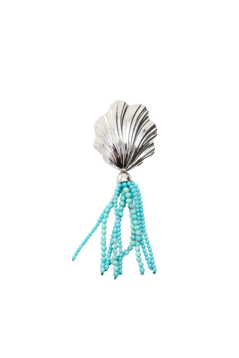 Silver shell earring with turquoise beading
