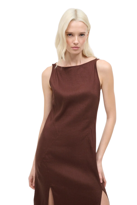 Costa Linen Dress Dark Oak