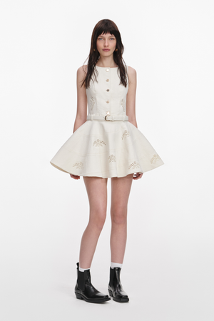 Broderie Denim Sleeveless Mini Dress