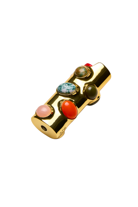 Gold lighter case with colorful gemstones