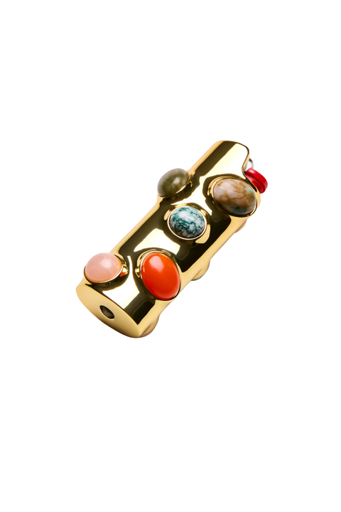 Gold lighter case with colorful gemstones
