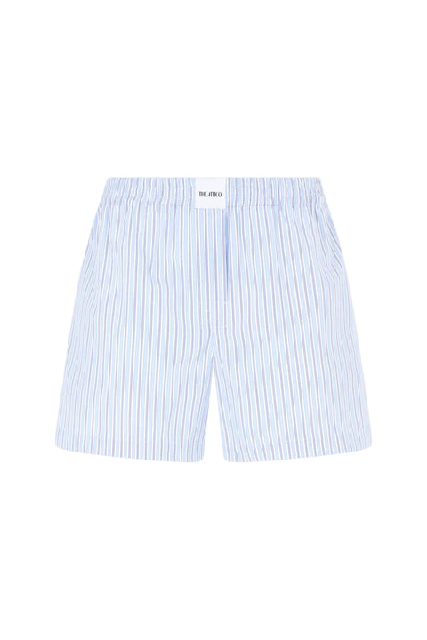 Light blue striped shorts on a white background
