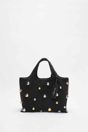 Washed Denim Mini Market Tote With Dome Embellish