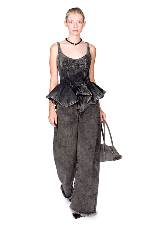 Denim Corset With Asymmetric Hem