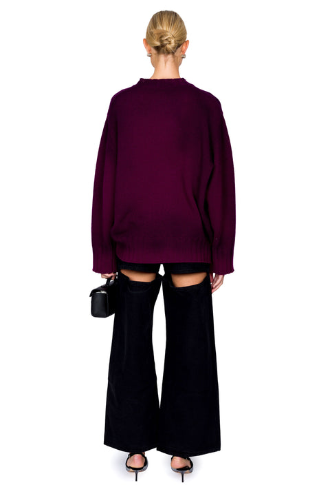 Round Neck Sweater With Uneven Hem