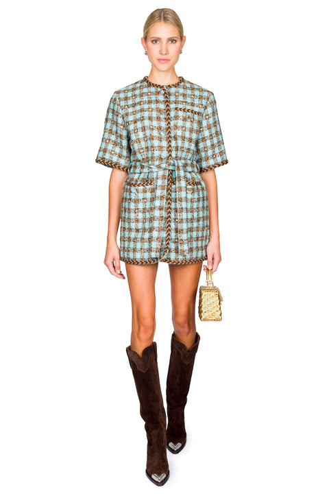 Belted Boucle Check Mini Dress