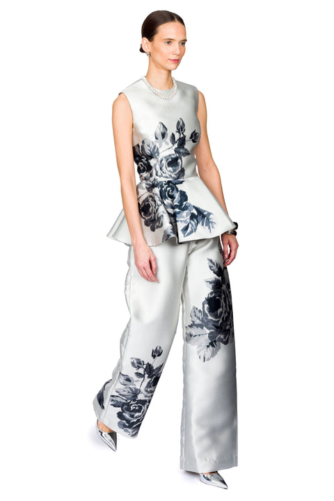 Flower Printed Round Neck Waisted Top