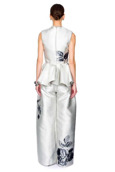 Flower Printed Round Neck Waisted Top