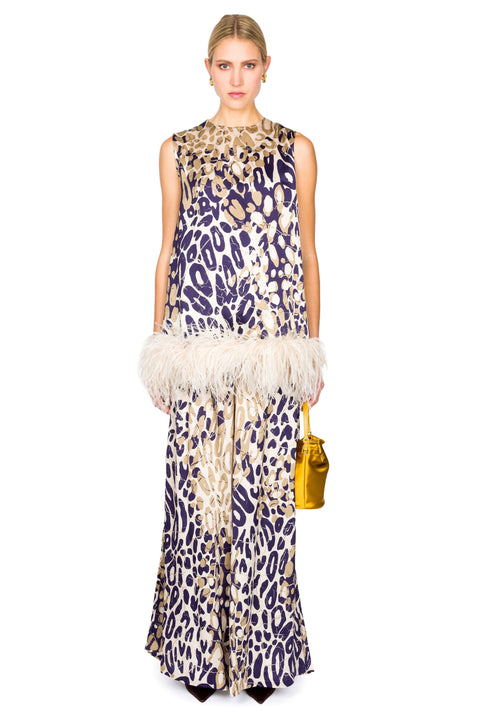 Printed Sleeveless Top With Feathers