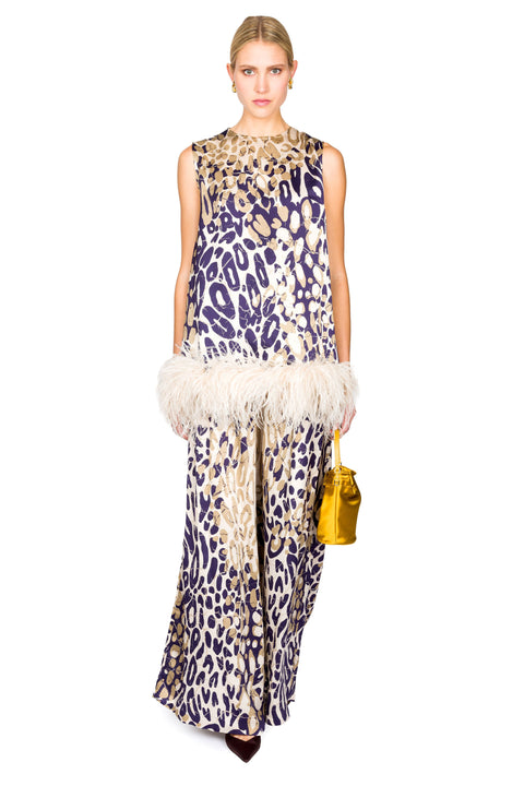 Printed Sleeveless Top With Feathers