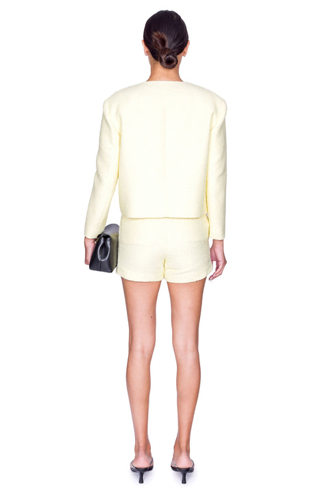 Yellow Collarless Tweed Jacket