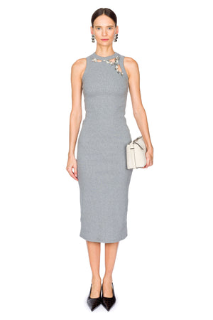 Distressed Crystal Ribbed Knit Midi Tank Dress