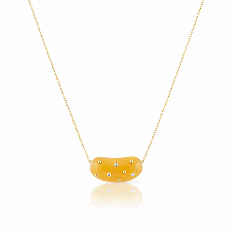 Small Carved Yellow Onyx Studded Bean Necklace