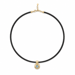 Blue Topaz Black Leather Ripple Choker