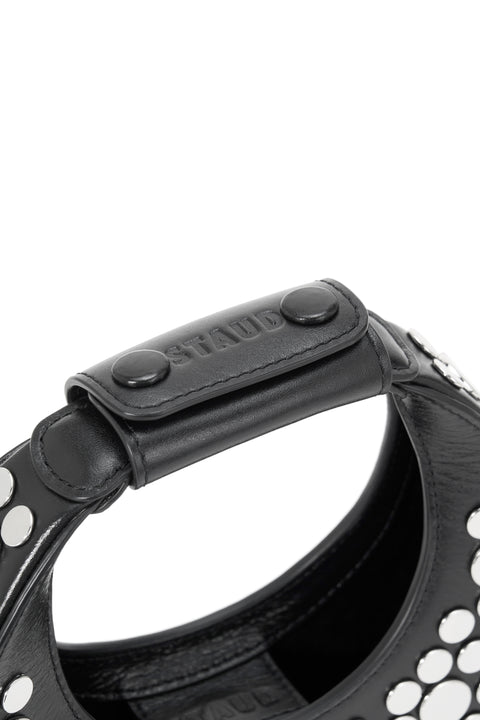 Black studded mini handbag with Staud branded handle.