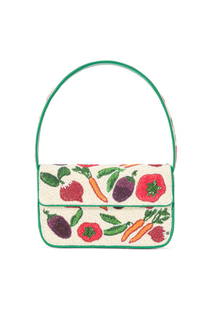 Handbag with vegetable pattern on a white background