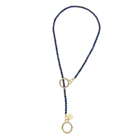 Diamond Cut Lapis Lariat Beaded Necklace