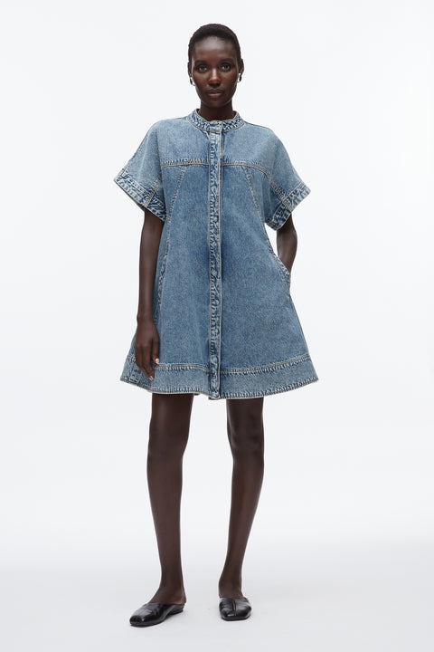 Lightweight Denim Short Sleeve Trapeze Dress