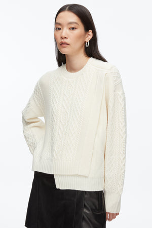 Cable Long Sleeve Double Layer Crewneck Pullover