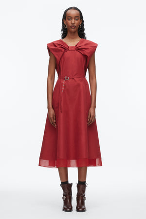 Sleeveless Bow Draped Dress With Belt