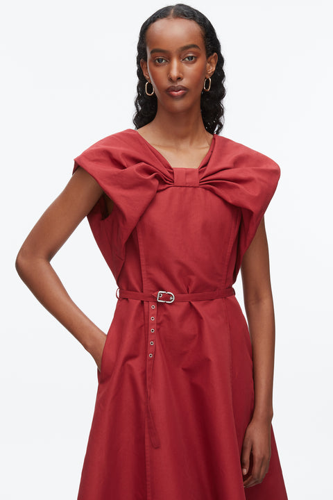 Sleeveless Bow Draped Dress With Belt