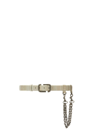 Beige belt with a chain detail on a white background