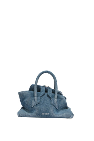 Blue denim handbag on a white background