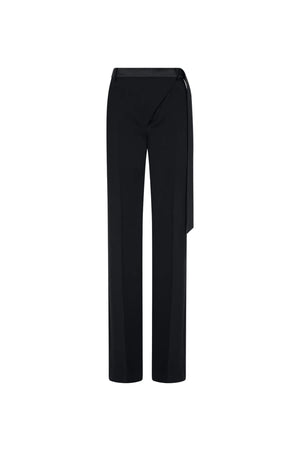 Black tuxedo pants on a white background