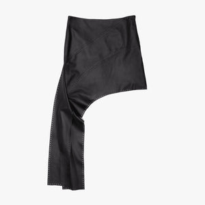 Ghost image of the lamb leather slash asymmetrical mini skirt in black.