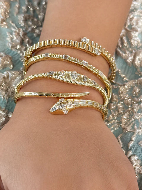 Tyche Reeded Emerald Diamond Bangle