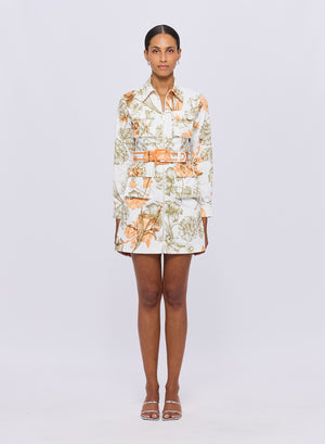 Model facing the camera in the millie pocket shirt mini dress.
