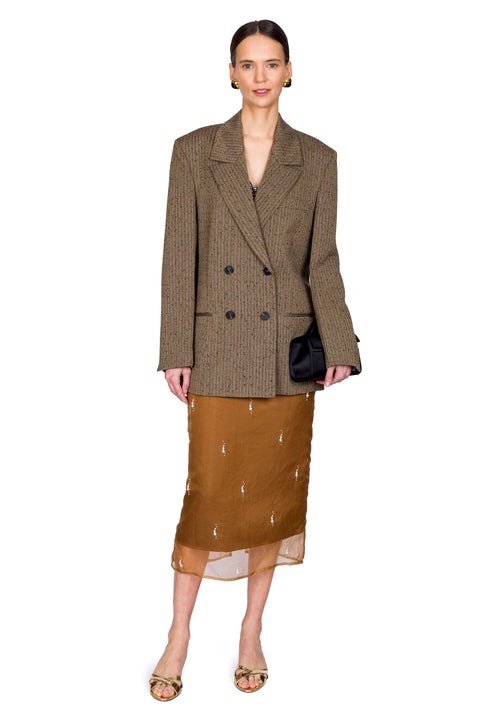 Slub Herringbone Double-Breasted Blazer