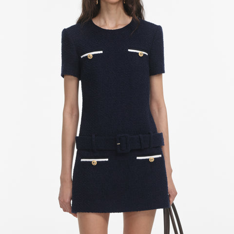 Navy Boucle Mini Dress