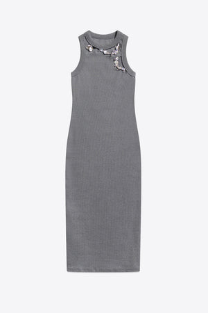 Distressed Crystal Ribbed Knit Midi Tank Dress