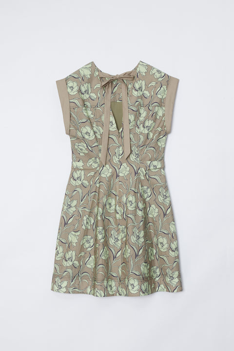 Short Sleeve Floral Mini Dress With Neck Ties