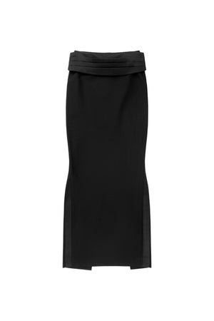 Black pencil tuxedo skirt on a white background