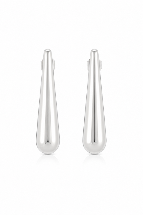 Pair of silver earrings on a white background