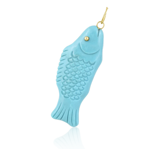 Carved Turquoise Gold Fish Pendant