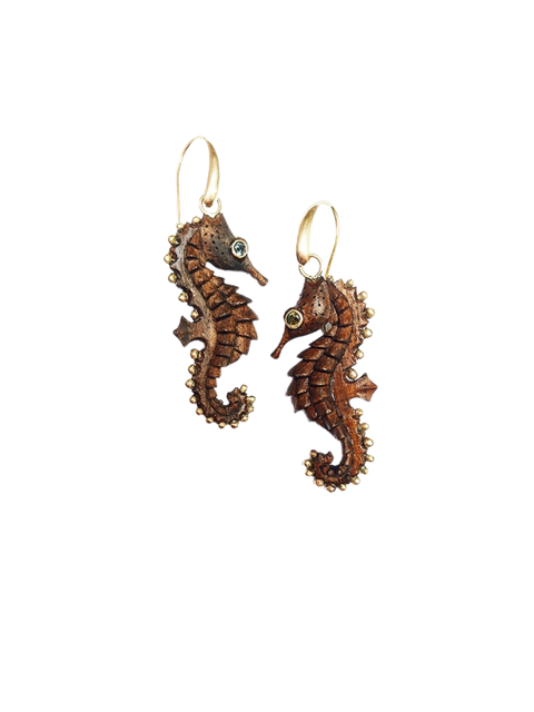 Walnut Wood Seahorse Earrings