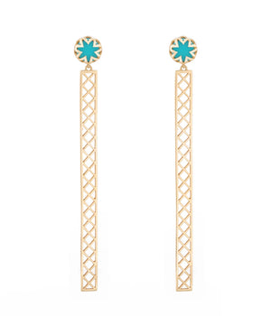 Turquoise Starburst Studs With Long Bars in 18k