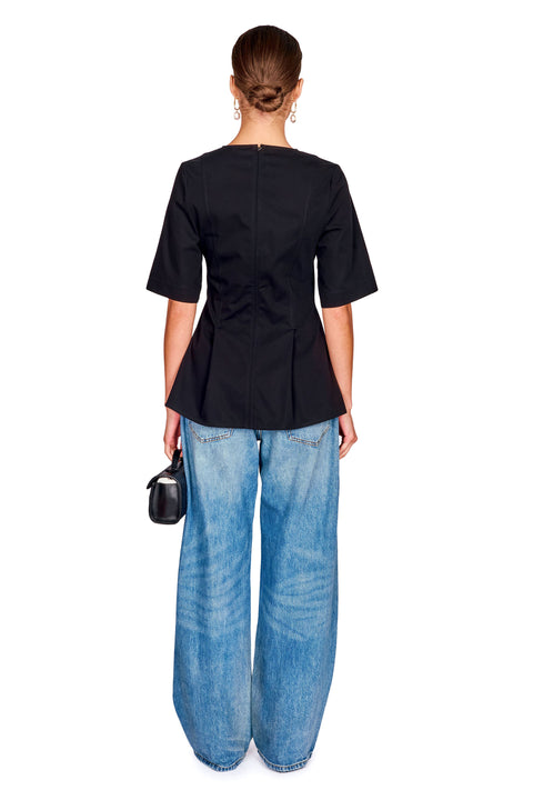 Tailored Cotton Short Sleeve V Neck Top